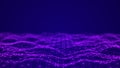 Technology abstract background. Big data visualization. Futuristic dynamic wave on blue background. 3D rendering Royalty Free Stock Photo