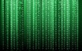 Technology abstract background, matrix style, green color, falling numbers. Digital binary data flow dust on screen Royalty Free Stock Photo