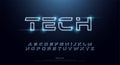 Technology abstract neon font and alphabet. techno effect logo designs. Typography digital space concept. vector illustration Royalty Free Stock Photo