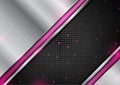 Technology abstract silver metallic background with pink stripes Royalty Free Stock Photo