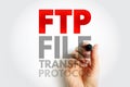 Technology acronym FTP File Transfer Protocol, concept for internet data exchange, communication, hosting, and network Royalty Free Stock Photo