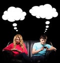 Technology addicted teenagers on a sofa