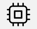 Computer Chip Outline Icon Data AI Tech Microchip Line Symbol Hardware Circuit System Electrical Engineering CPU GPU Royalty Free Stock Photo
