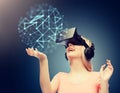 Woman in virtual reality headset or 3d glasses Royalty Free Stock Photo