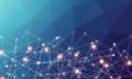 Technology background concept, Abstract connected line dots network on bright polygon blue background