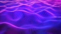 Technology background with connected dots on 3D wave landscape. Data science, particles, digital world, virtual reality,