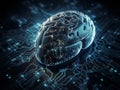Human brain on circuit board technology background represent artificial intelligence, big data, machine learning generative AI