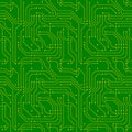 Technology background with golden microchip on green motherboard seamless pattern Royalty Free Stock Photo