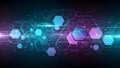 Technology background with hexagonal shapes and glowing lines creating a network design Royalty Free Stock Photo