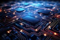 Technology background with macro image of microchip circuit Royalty Free Stock Photo