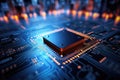 Technology background with macro image of microchip circuit Royalty Free Stock Photo