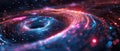 Technology background, Set against a dark void, a luminous translucent iridescent form spirals elegantly. Holographic