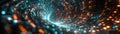 Technology background, Set against a dark void, a luminous translucent iridescent form spirals elegantly. Holographic