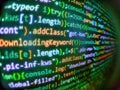 Technology background. Web site codes on computer m. Computer program. Computer virus and hacker screen wallpaper. Binary computer