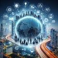 Technology big data.globalization and analytics management concepts.Generative ai