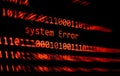 Technology binary code number data alert System Error message on display screen / Computer network problem error software