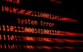 Technology binary code number data alert System Error message on display screen / Computer network problem error software