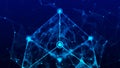 Technology block chain network connection. Big data visualization. Cyber security background. Cube, consisting of block. 3D