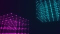 Technology block chain network connection. Big data visualization. Cyber security background. Cube, consisting of block. 3D