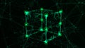 Technology block chain network connection. Big data visualization. Cyber security background. Cube, consisting of block. 3D