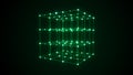 Technology block chain network connection. Big data visualization. Cyber security background. Cube, consisting of block. 3D