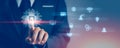Technology and Business. Businessman finger touching virtual reality icon and connecting to setting, protect and manage digital
