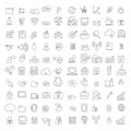 100 technology and business icon set vector illustration sketch doodle hand drawn with black lines isolated on white background Royalty Free Stock Photo