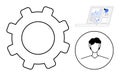 Gear Shape, Data Analytics Dashboard, and User Profile Icon for Technology and Business Concepts Royalty Free Stock Photo