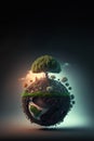 Technology for carbon neutrality. 3D illustration of Planet being cleaned. Environmental concept.