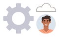 Technology and Cloud Computing Concept with Gear, Cloud, and Smiling Person Icon Royalty Free Stock Photo