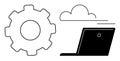 Cloud Computing and Technology Concept with Gear, Laptop, and Cloud Symbol in Minimal Design Royalty Free Stock Photo