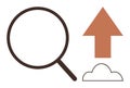Search Functionality and Data Upload Concept with Magnifying Glass, Arrow, and Cloud Elements Royalty Free Stock Photo