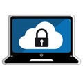 Technology Cloud Security Systems - Editable Outline Computer Vector Illustration