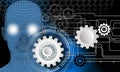 Technology cogs human computer Banner Background Supply. Royalty Free Stock Photo