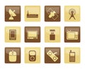 Technology and Communications icons over brown background