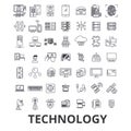 Technology, computer, it, innovation, science, information, cloud network line icons. Editable strokes. Flat design