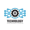 Technology - concept business logo template vector illustration. Globe world and gear symbols. Cogwheel mechanic sign. Computer Royalty Free Stock Photo