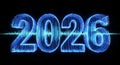 2026 Technology Concept: Futuristic Blue Wireframe Numbers with Digital Waveform Royalty Free Stock Photo