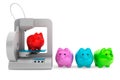 Technology concept. Modern Home 3d printer print Multicolour Pig