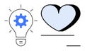 Innovation Concept with Light Bulb and Gear Symbol and Blue Heart for Creativity and Emotion Royalty Free Stock Photo