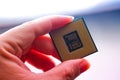 Technology electronic concept. cpu microprocessor chip in hand