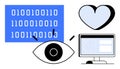 Digital Security, Privacy, and User Experience Concept with Binary Code, Eye, Heart, and Computer Elements Royalty Free Stock Photo
