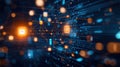 technology data streaming through cyberspace abstract background, binary code ticker display flowing with vibrant bokeh Royalty Free Stock Photo