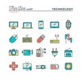 Technology, devices, gadgets and more, thin line color icons set Royalty Free Stock Photo