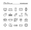 Technology, devices, gadgets and more, thin line icons set Royalty Free Stock Photo