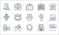 Technology devices line icons. linear set. quality vector line set such as air conditioner, support, camcorder, music player,