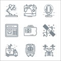 technology devices line icons. linear set. quality vector line set such as camera drone, air cooler, broadcasting, satellite dish Royalty Free Stock Photo