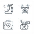 Technology devices line icons. linear set. quality vector line set such as instant camera, medical app, camera drone Royalty Free Stock Photo
