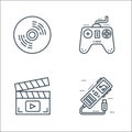 technology devices line icons. linear set. quality vector line set such as music player, clapperboard, gamepad