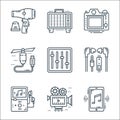 Technology devices line icons. linear set. quality vector line set such as music player, video camera, music player, handsfree,